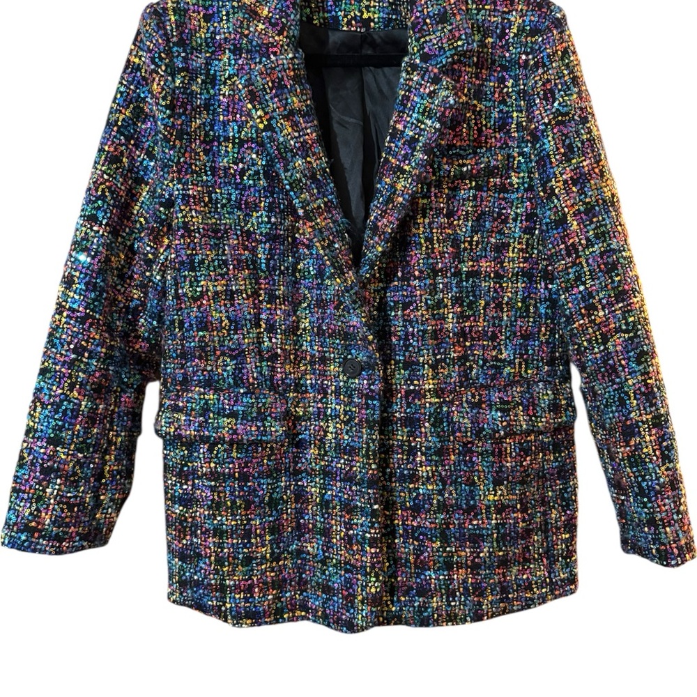 Blank NYC Multicolored Sequin Tweed Blazer
